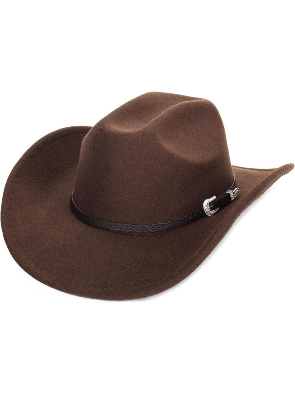 Women 01-Coffee Western Cowboy and Cowgirl Fedoras Hat Belt Buckle (Size:Medium)